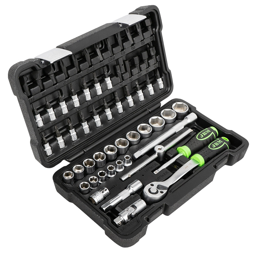 ESTUCHE DE HERRAMIENTAS DE 3/8" DE 59 PIEZAS CON VASOS HEXAGONALES CINCADO JBM 54277