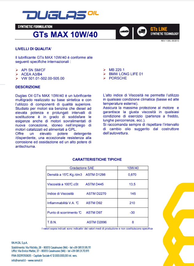 ACEITE 10w40 GTS MAX DUGLAS B4