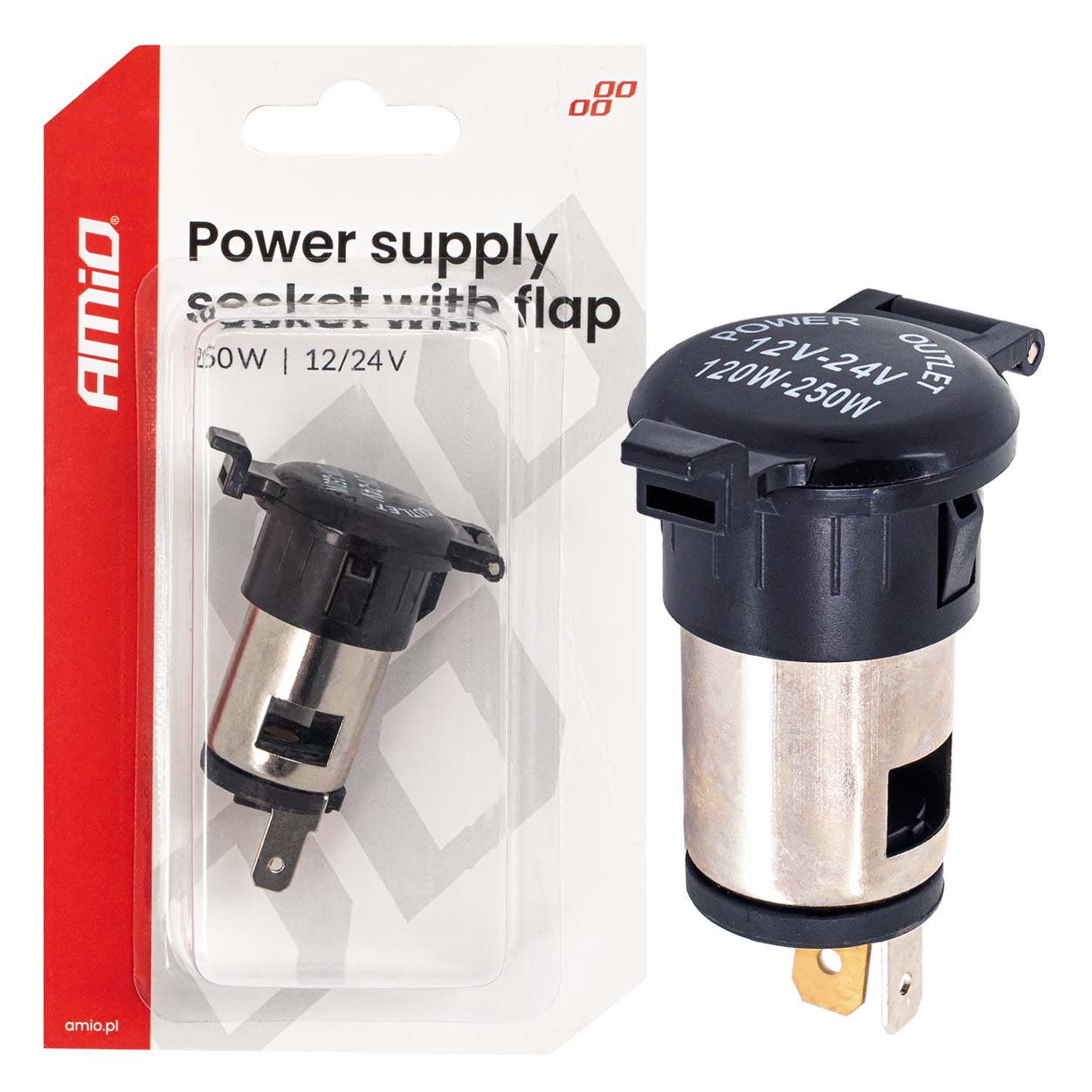 Toma de Corriente Adicional con tapa 250 W 12/24 V - AMIO 04434