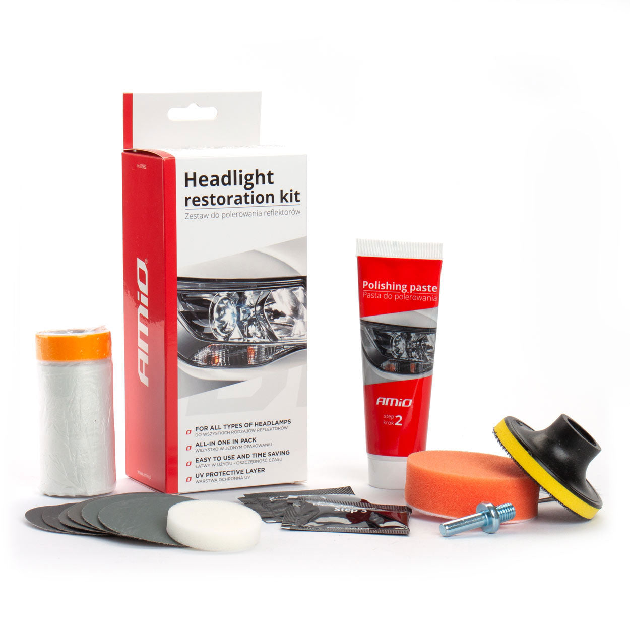 Kit para Pulido de Faros, para Taladro - AMIO 02892