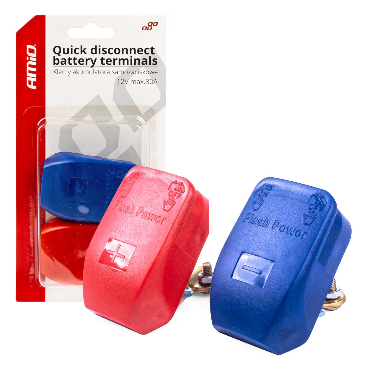 Juego de Terminales Rápidos para Baterías 12V max.30A (2 uds) - AMIO 03020