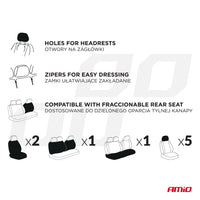 Juego de Fundas de Asiento Universales 5 plazas Negro/Gris - AMIO 04612