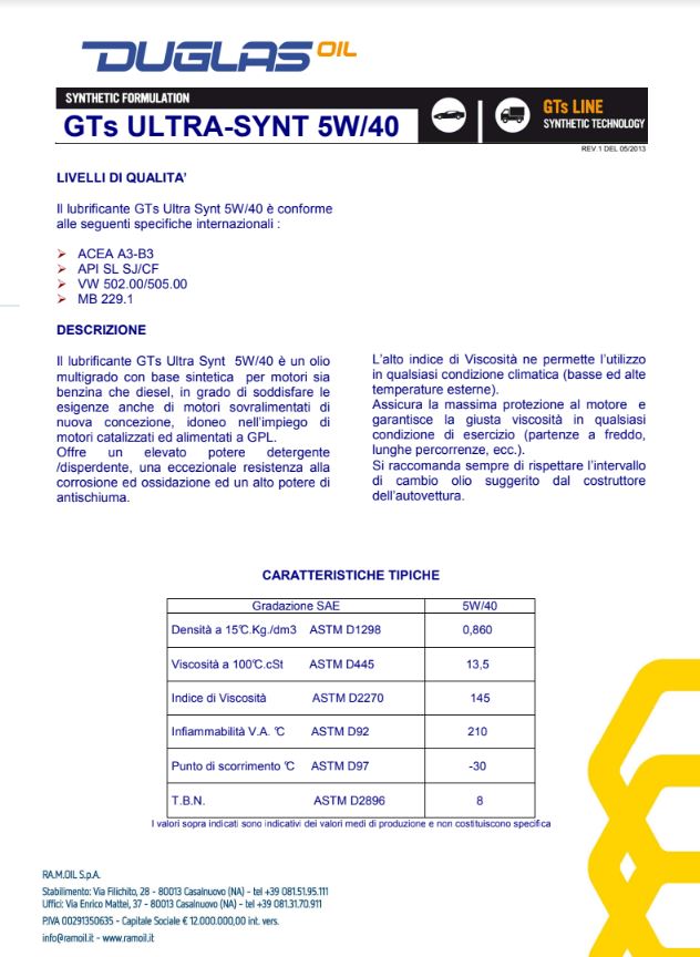 ACEITE 5w40 GTS ULTRA SYNT - DUGLAS B2