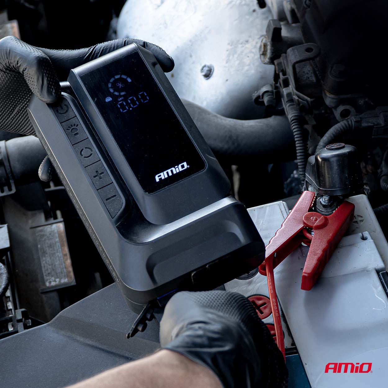 Arrancador de batería 4in1 12V 12Ah 1600A con Compresor 150psi AMIO-04677