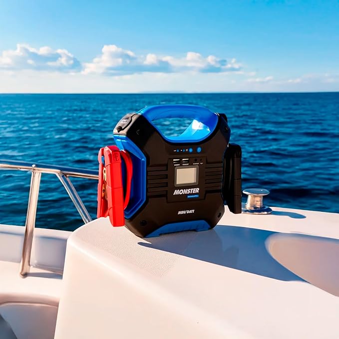 MONSTER - Miniarrancador para coches 35.000 mAh de MiniBatt- Especial para camiones, barcos, aviones... 24V. Incluye pinzas de arranque inteligentes.