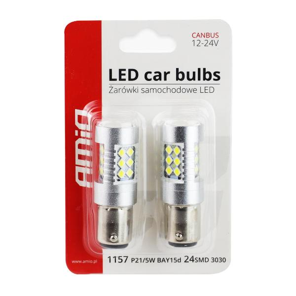 2 Uds. Lámparas Led P21/5W BAY15d canbus 24smd 3030 12V/24V - AMIO 01438