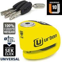 URBAN ALARM DISC LOCK 6MM- YELLOW AND BLACK ARTAGO UR906Y